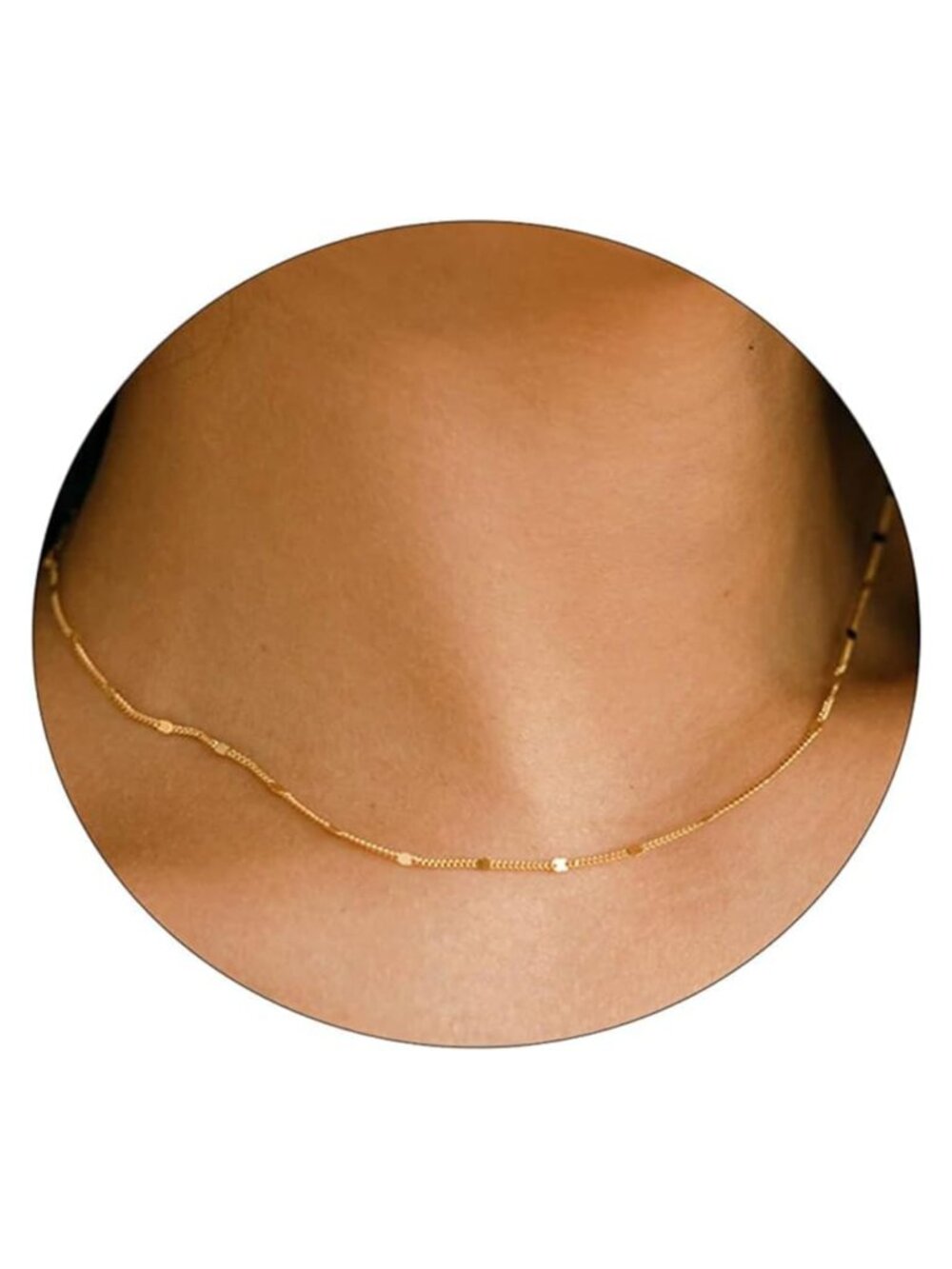 14K Gold Plated Choker Necklace Shining Dots Station Chain Adjustable